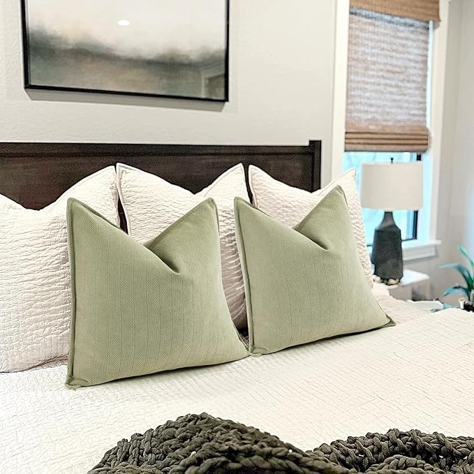 ZWJD Sage Green Pillow Covers 16x16 Set of 2 Chenille Throw Pillow Covers with Elegant Design Soft and Luxurious Decorative Throw Pillows for Couch, Bed, and Home Decor