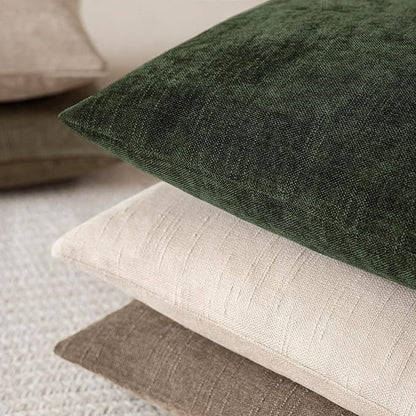Foindtower Pack of 2 Soft Textured Chenille Throw Decorative Pillow Covers Square Accent Solid Cushion Cover Neutral Farmhouse Pillow Case for Couch Sofa Bedroom Living Room 26x26 Inch,Dark Green