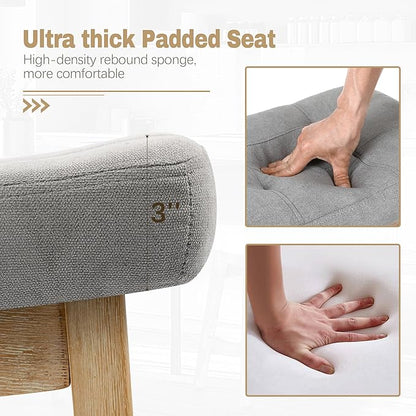 Counter Height Bar Stool for Kitchen Counter Modern Backless Barstool with Upholstered Fabric Seat and Solid Wood Leg Farmhouse 24 inch Bar Chair, Grey + Wood Color, 1pc