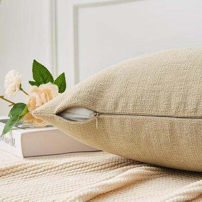 GAWAMAY Decorative Square 16x16 Inch Throw Pillow Covers Set of 2, Super Soft Chenille Pillows Farmhouse Fall Pillowcase for Living Room Bedroom Sofa Couch Cushion Cover Khaki 40x40cm (No Insert)
