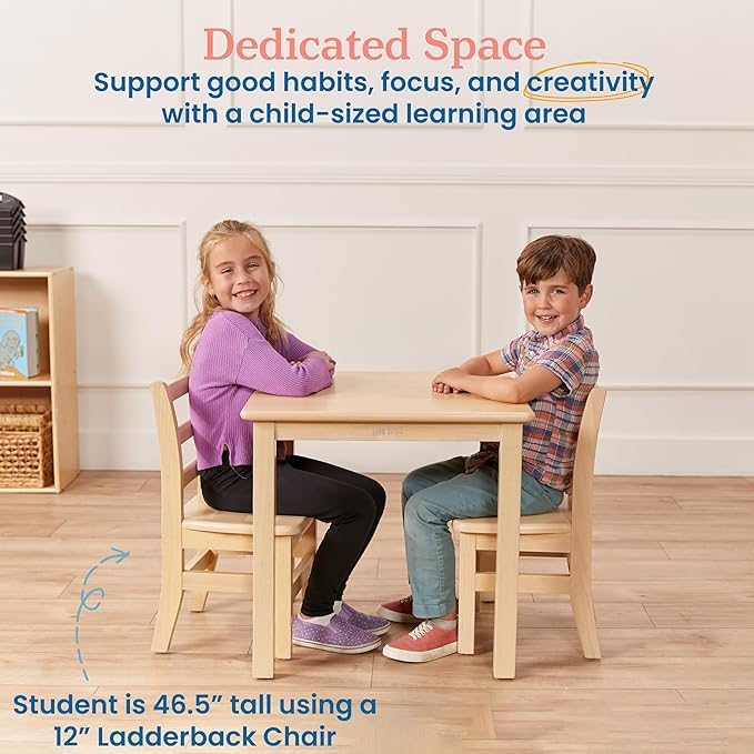 ECR4Kids 24in Square Hardwood Table with 22in Legs, Kids Furniture, Antique White