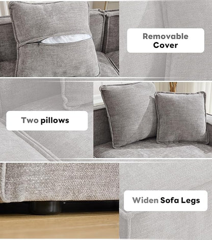 WILLOVE Modular Sectional Sofa Set, Chenille Cloud Couch with Wide Armrests & 8 Pillows, Deep Seat Couches for Living Room, 6-Seater Grey