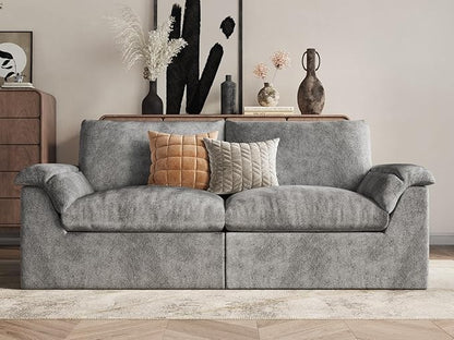 EASE MOOSE Oversized Boneless Couch for Living Room, Sectional Cloud Sofa, Modular Cloud Couch Loveseat, 2-Seater Deep Seat Sofas with Pillow for Bedroom, Apartment, No Assembly, Chenille (Grey)