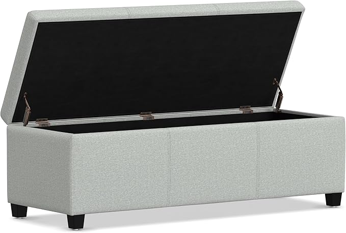SIMPLIHOME Avalon Storage Ottoman Bench - 48 inch Wide Upholstered Linen Look Fabric Rectangular Lift-Top Ottoman in Light Stone Grey, Transitional Storage Bench for Living Room with High-Density Foam