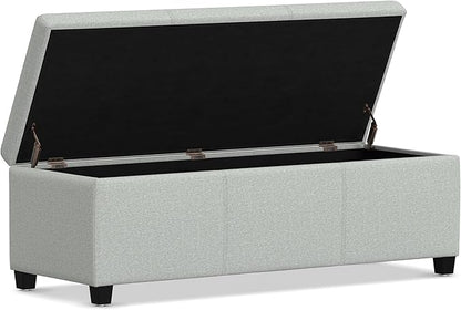 SIMPLIHOME Avalon Storage Ottoman Bench - 48 inch Wide Upholstered Linen Look Fabric Rectangular Lift-Top Ottoman in Light Stone Grey, Transitional Storage Bench for Living Room with High-Density Foam