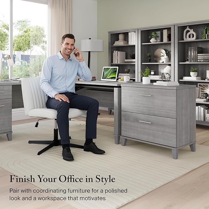Bush Furniture 2 Drawer Lateral File Cabinet, Letter and Legal-Size Document Storage for Home or Professional Office, Somerset Collection, Platinum Gray