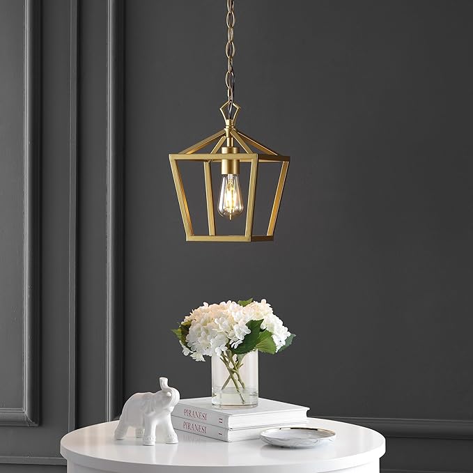 JONATHAN Y JYL7618B Pagoda 8" 1-Light Vintage Farmhouse Iron Chain Pagoda LED Pendant Minimalist, Rustic, Industrial, Classic, Casual, Living Room, Dining Room, Bedroom, Foyer, Gold Painting