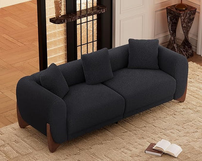 Morden Fort Modern Cloud Couch - 3 Seater Sherpa Boucle Sofa with Wood Legs, Ultra-Thick High Resilience Cushion with 3 Matching Pillows Upholstered Comfy Couch Sofa for Living Room - Black