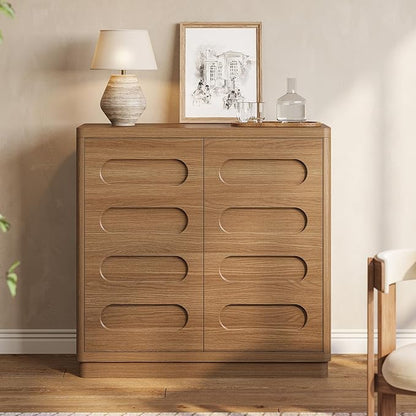 Buffet Cabinet with Storage, Arc Accent Sideboard with 2 Doors and Adjustable Shelves, Large Console Table for Dining Room, Kitchen, Living Room, Oakbrown