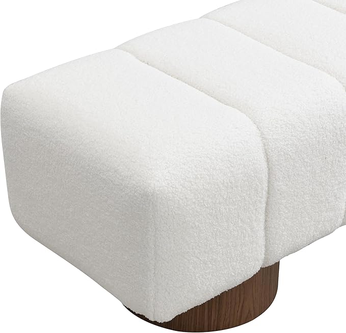 Christopher Knight Home Manila 50" Boucle Fabric Dining Bench, Rectangular Upholstery Ottoman Bench, Bedroom End of Bed Footstool, Living Room Extra Seat Footrest, No Assembly Needed, White