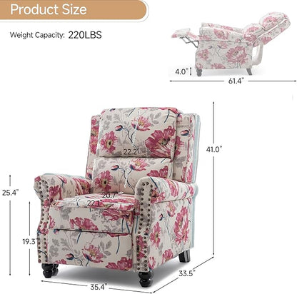 Lumibee Recliner Chair, Wingback Recliner Chair for Living Room, Modern Upholstered Faux Leather Pushback Armchair with Adjustable Backrest & Footrest for Small Spaces,Bedroom-Pattern White