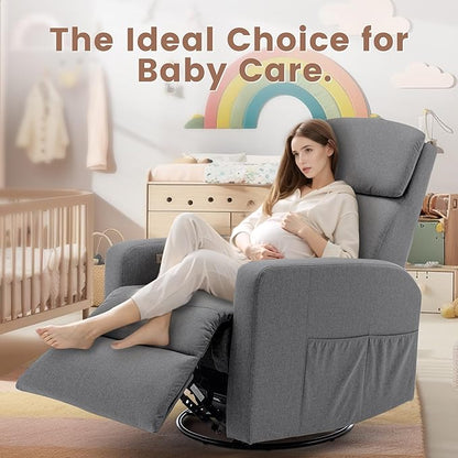 Power Swivel Recliner Chairs for Adults, Electric Glider Rocking Chair Nursery, Glider Recliner Nursery Chair with Classified Side Pocket, Nursery Rocking Chairs with USB and Type-C Ports