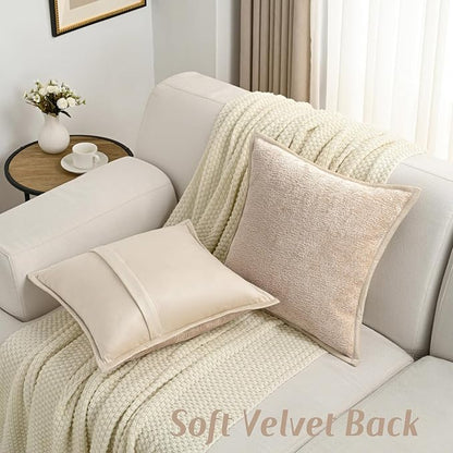 FUTEI Oatmeal Chenille Throw Pillow Covers 24x24 Inch Set of 2,Soft Cozy Bound Edge Design European Cushion Cover,Home Decor for Couch Bed Living Room