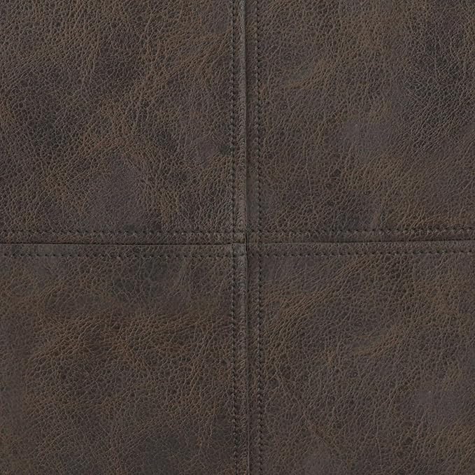 SIMPLIHOME Sheffield Boho Square Pouf in Distressed Dark Brown Leather for the Living Room, Bedroom and Kids Room