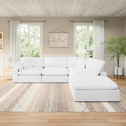 Modular Sectional Sofa Cloud Couch,Down Filled Comfy Cloud Modern Sofa,White Linen Oversized Couch Cushion Covers Removable for Living Room(3 Seater)