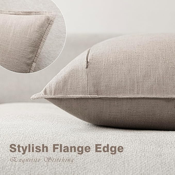 Foindtower Set of 2, Decorative Linen Soild Throw Pillow Covers Soft Accent Cushion Euro Case Boho Farmhouse Pillowcase for Chair Couch Sofa Bedroom Living Room Home Decor 24 x 24 Inch Natural Linen