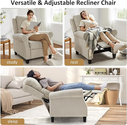 Oversized Recliner Chair for Living Room, Modern Reclining Sofa Home Theater Seating with Upholstered Push Back, Mid-Century Reclining Armchair with Lumbar Support, Bedroom, Reading Nook, Office