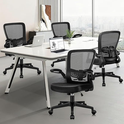 Desk Chairs with Wheels, Ergonomic Mesh Office Chair Adjustable Height and Swivel Lumbar Support Home Office Chair with Flip Up Armrests, Set of 6