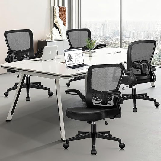 Desk Chairs with Wheels, Ergonomic Mesh Office Chair Adjustable Height and Swivel Lumbar Support Home Office Chair with Flip Up Armrests, Set of 4