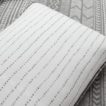 Lush Decor Hygge Geo Pattern Striped 3 Piece Quilt Bedding Set, King, Charcoal
