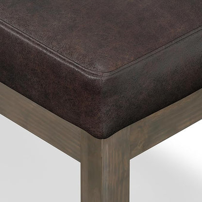 SIMPLIHOME Milltown 27 inch Wide Contemporary Rectangle Footstool Ottoman Bench in Distressed Brown Vegan Faux Leather, Assembled, for the Living Room and Bedroom