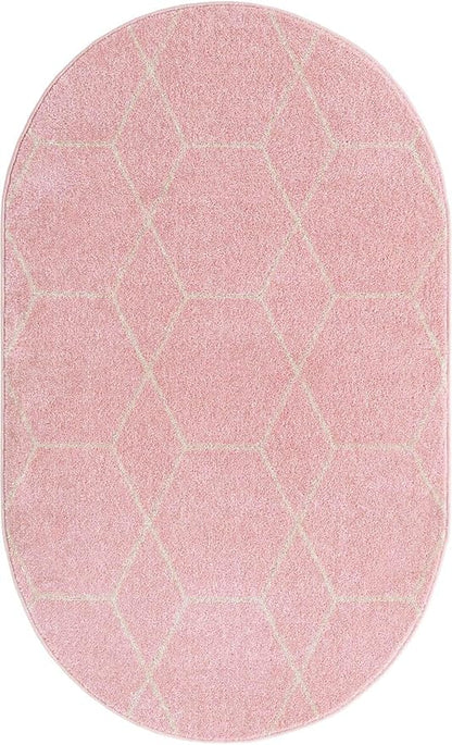 Unique Loom Trellis Frieze Collection Area Rug - Geometric (3' x 5' Oval, Light Pink/ Ivory)