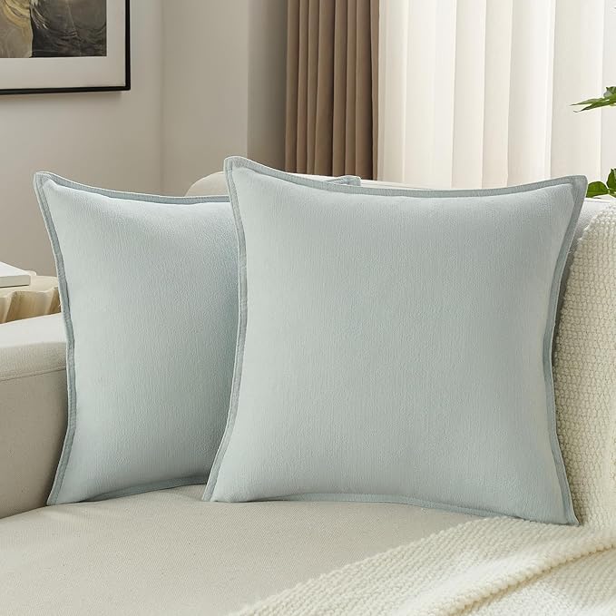 FUTEI Light Blue Chenille Throw Pillow Covers 26x26 Inch Set of 2,Edges Double-Stitched Euro Pillow Shams,Modern Home Decor for Couch Living Room