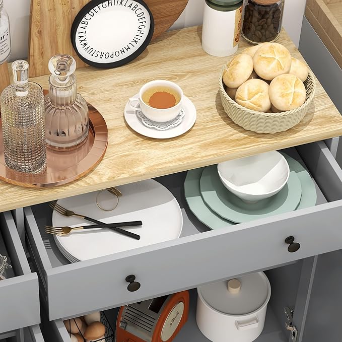HOMCOM Sideboard Buffet Cabinet with Storage, 55" Modern Kitchen Cabinet with 4 Doors, 2 Drawers and 2 Adjustable Shelves, Coffee Bar Cabinet, Gray