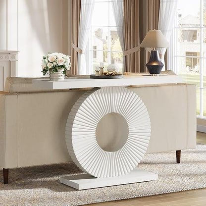 Tribesigns Modern Entryway Console Table, 39 inch Wooden Narrow Sofa Table Behind Couch with Geometric Base, Contemporary Accent Table for Living Room, Entrance, Hallway, White
