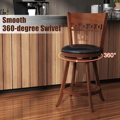 COSTWAY Bar Stools Set of 2, 24.5” Counter Height Bar stools with Solid Wood Legs, Cushioned Seat, Footrest, for Home, Kitchen Island, Bar (2, 24.5'' Seat Height)