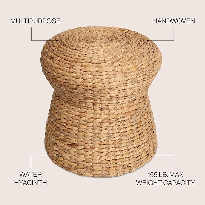 JONATHAN Y TBL2502A Alberto 18.5" Modern Bohemian Hand-Woven Hyacinth Mushroom Ottoman for Living Room, Bedroom, Entryway, Foyer, Natural Seagrass Foot Stool, Handwoven Footrest, Natural