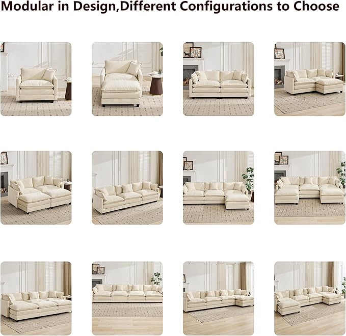 Aoowow Modular Sectional 2 Seater Cloud Sofa Couch for Living Room,78" Loveseat Couch with Deep Seat,Modern Chenille 2 Seat Sofas,Fluffy Small Couches for Bedroom,Small Spaces (Beige, 2 Seater)