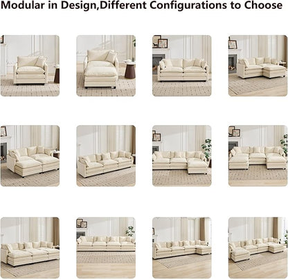 Aoowow Modular Sectional 2 Seater Cloud Sofa Couch for Living Room,78" Loveseat Couch with Deep Seat,Modern Chenille 2 Seat Sofas,Fluffy Small Couches for Bedroom,Small Spaces (Beige, 2 Seater)