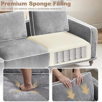 80" Loveseat Sofa Cloud Modular Sectional Couch,Deep Love Seat Couch with Armrests Wooden Legs,2 Seater Comfy Thicked Cushion Upholstered Sofa for Living Room Bedroom,Light Grey