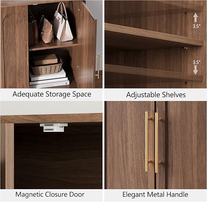 Sideboard Buffet Cabinet with Storage, Mid Century Modern Accent Cabinet with Arched Doors, Modular Media Console, Minimalist Credenza for Living Room Kitchen Dining Room Entryway, Walnut