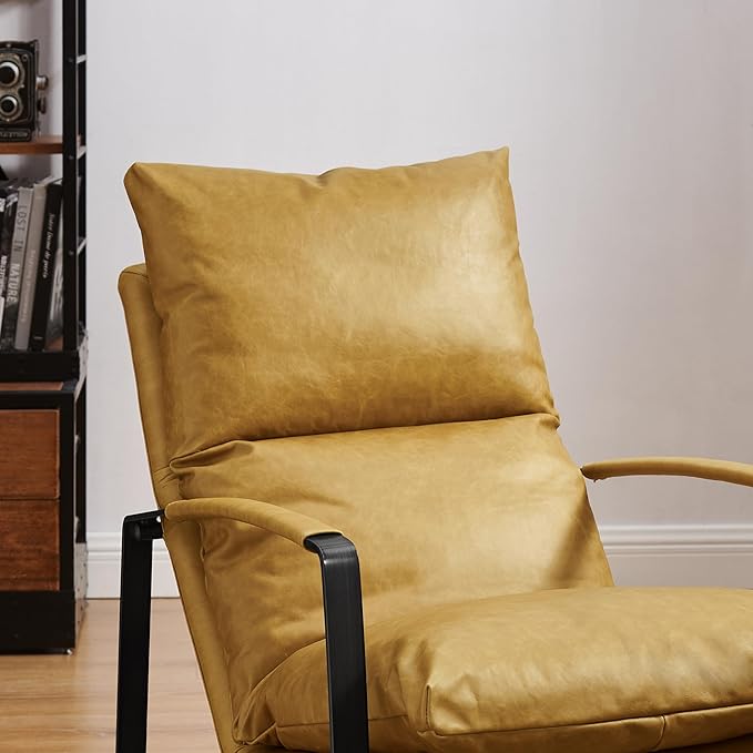 Art Leon Leather Accent Chair- Mid Century Modern Living Room Chair Leather Armchair Leather Lounge Chair with Black Metal Frame (Light Brown)