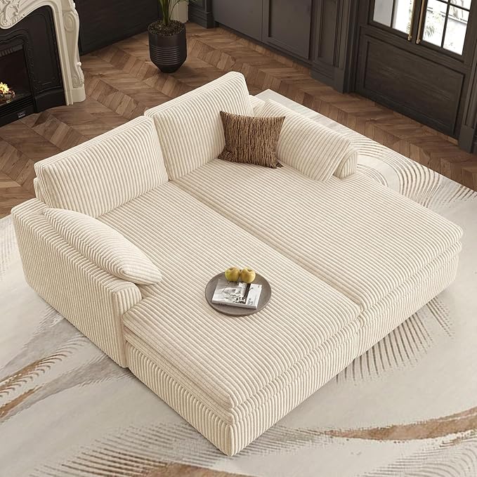 Belffin Large Modular Sectional Sofa with Deep Chaise, 73.6" Corduroy L Shaped Couch with 9" Soft Dual-Layer Seats Cushion for Living Room, Apartment, Beige