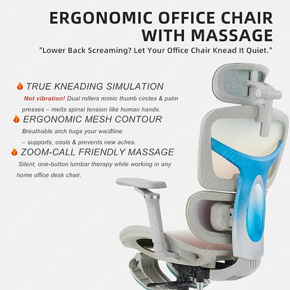 Ergonomic Home Office Desk Chair with Massage Lumbar Support，4D Headrest & 5D Armrests, Reclining Big and Tall 400LBS Mesh Chair with Footrest，Adjustable Back High and Seat Depth(Gray Rainbow)