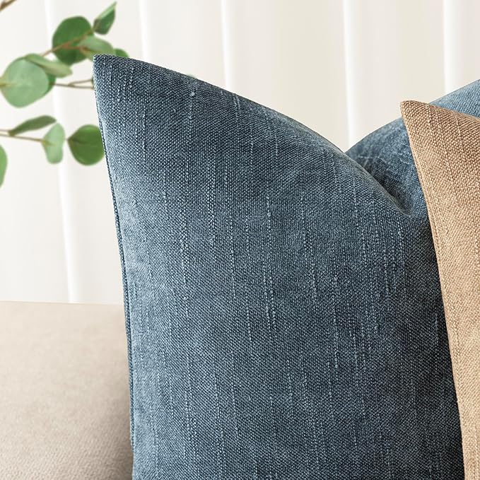 Foindtower Pack of 2 Soft Textured Chenille Throw Decorative Pillow Covers Square Accent Solid Cushion Cover Cozy Neutral Farmhouse Pillow Case for Couch Sofa Bedroom Living Room 26x26 Inch,Blue