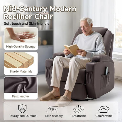 Recliner Chair, Rocker Recliner Chair with Massage and Heat, Manual Recliner Chairs for Adults, 360° Swivel Rocker Recliner with Remote Control and Cup Holder for Living Room, Nursery