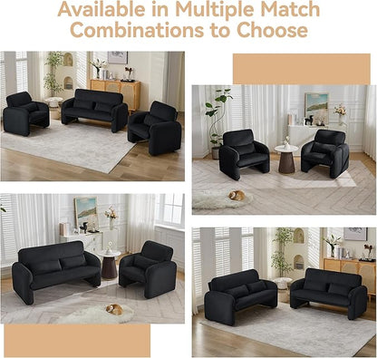 Corduroy Fabric Accent Chairs Set of 2, Modern Upholstered Living Room Chairs with Lumbar Pillow, Wide Comfy Leisure Armchair for Bedroom, Office, Reading, Black