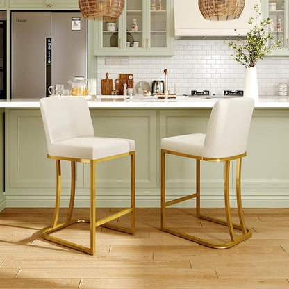 MAISON ARTS Off White 24 Inch Bar Stool with Back for Kitchen Counter, Metal Frame, Faux Leather Seat, Stain & Scratch Resistant, Easy Assemble, Max Load 330 lbs