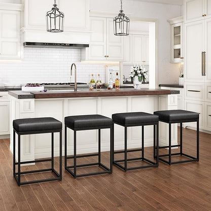PHI VILLA Bar Stools Set of 2 - Thick Cushion Bar Chairs Metal Steel Frame Base with Footrest, Counter Height 24'' Bar stools