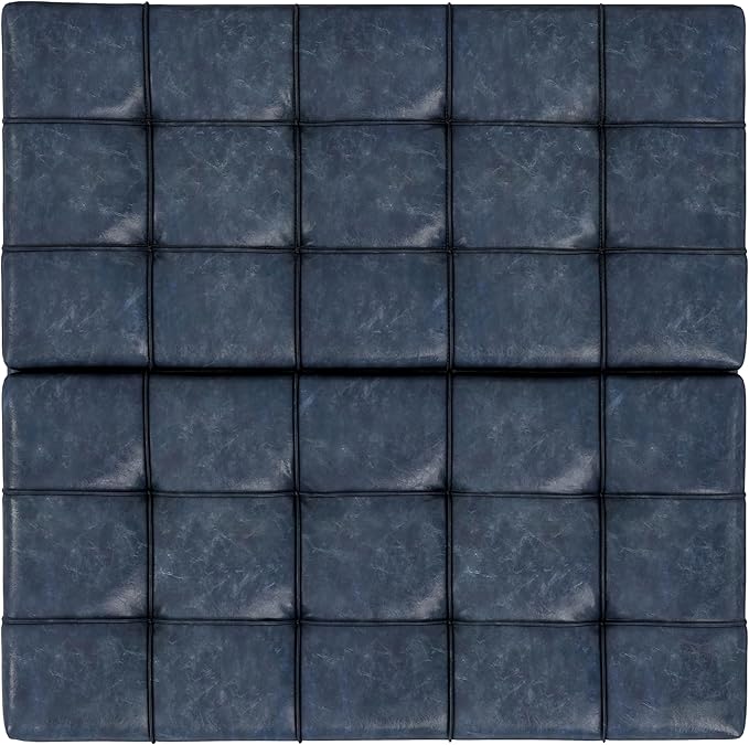 SIMPLIHOME Harrison 40 inch Wide Transitional Square Large Coffee Table Storage Ottoman in Denim Blue Vegan Faux Leather, Assembled, for The Living Room and Bedroom