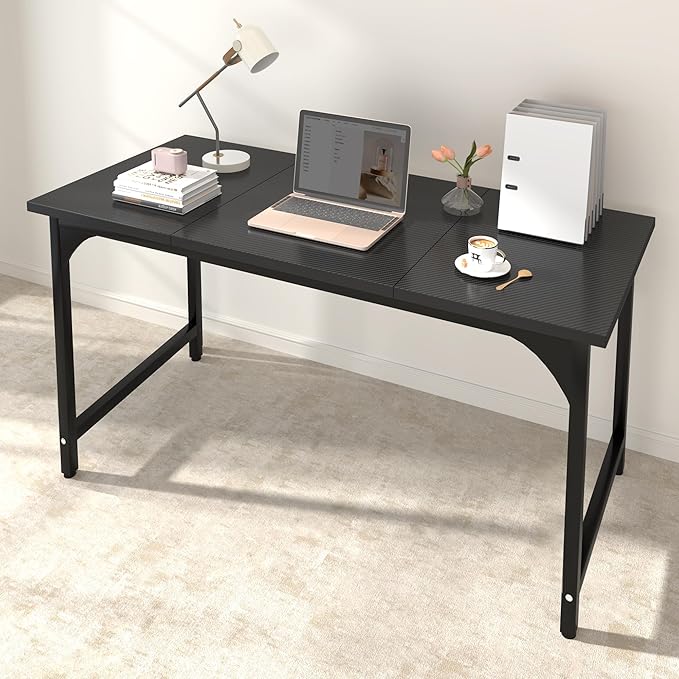 StarGraph Modern Computer Desk 47 Inch Large Office Desk with Carbon Fiber Desktop Home Office Desks with Sturdy Metal Frame Gaming Study Writing Work from Home Desks, Black