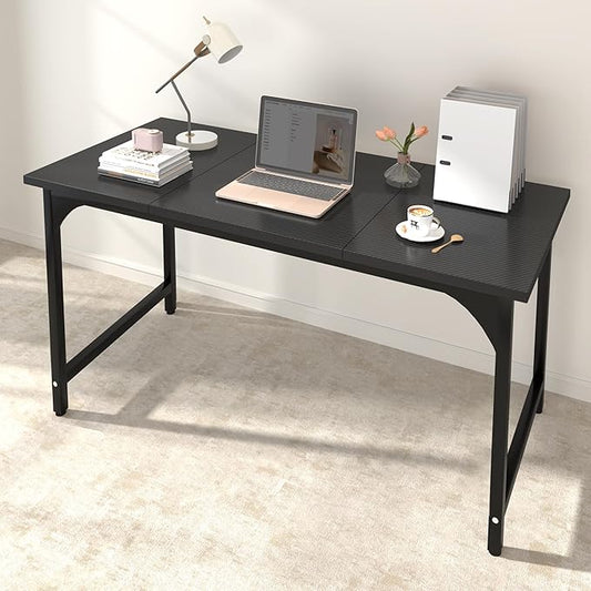 StarGraph Modern Computer Desk 55 Inch Large Office Desk with Carbon Fiber Desktop Home Office Desks with Sturdy Metal Frame Gaming Study Writing Work from Home Desks, Black