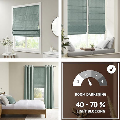 Madison Park Cordless Roman Shades Faux Silk Shade with Sheen 1-Panel Privacy, Room Darkening, Energy Efficient, Thermal Insulated Window Blind for Bedroom, Living Room Décor, 27"W x 64"L Como, Green