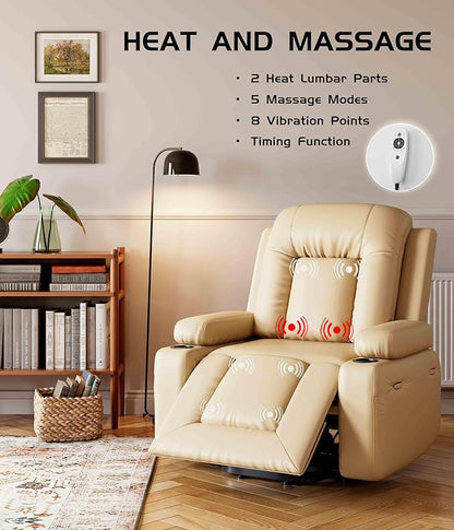 GarveeHome Oversized Wide Power Lift Recliner Chair - Heat and Massage, PU Leather, Adjustable Back and Legs, Electric Lift Chair Designed for The Elderly and People with Mobility impaired