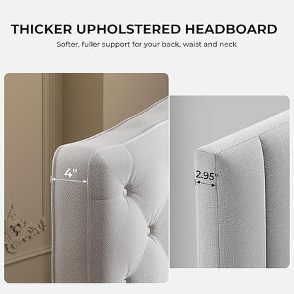 King Headboard Only, Modern Button-Tufted Upholstered Headboard King Size with 4" Thickened High-Density Sponge, Luxury Chenille Fabric, Adjustable Height, Easy Assembly, Beige