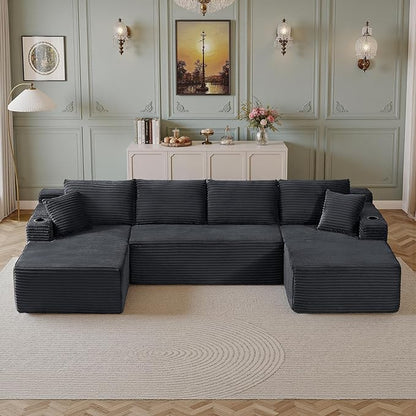 134''Oversized Modular Sectional Sofa Boneless Cloud Couch with Chaise Comfy Sectional Couches for Living Room,Bedroom,Apartment (Dark Grey, 134''W U-Shaped)